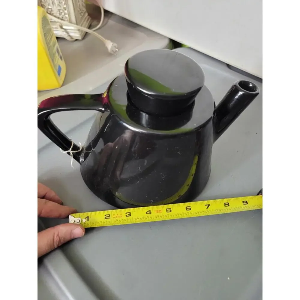 Vintage IKEA Black Varme Teapot 15199 Ceramic Modernist Swedish Design 1990s